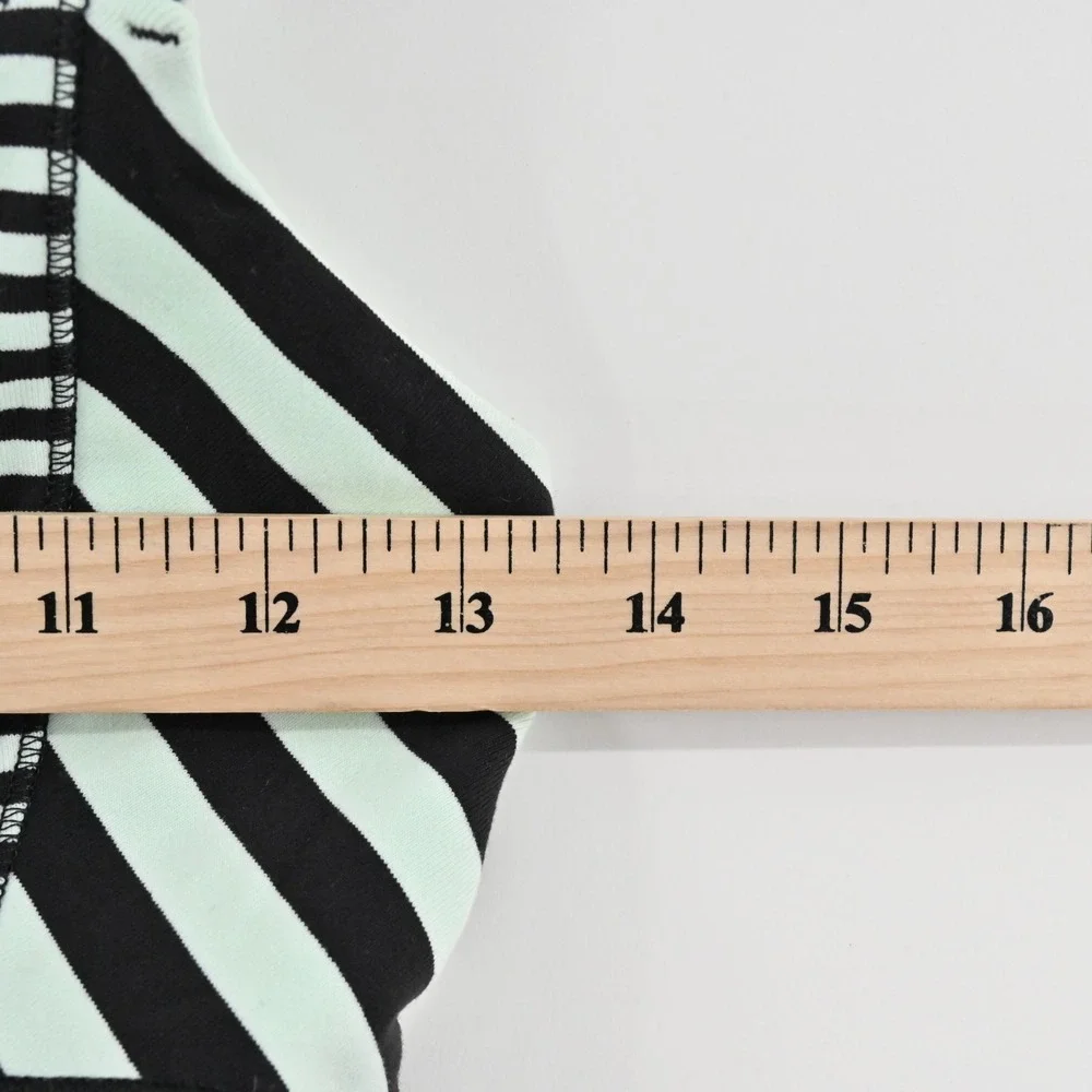 Lululemon Womens Work It Out Tank Top Size 4 Black Mint Green Stripe Logo Active